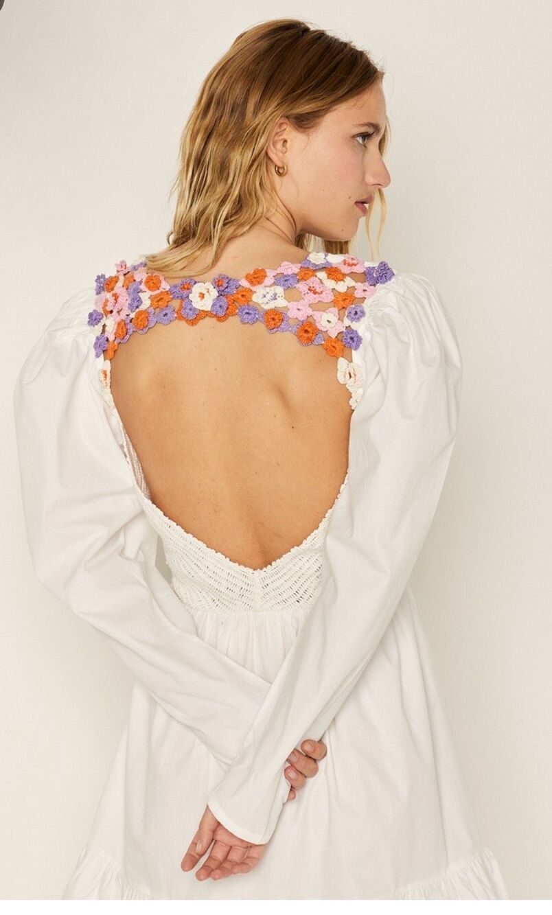 New Stella Pardo Paris Mahima Dress Handmade decorated with crochet flowers